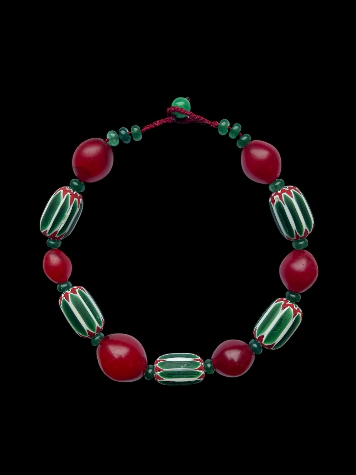 Red and Green Striped Glass Necklace