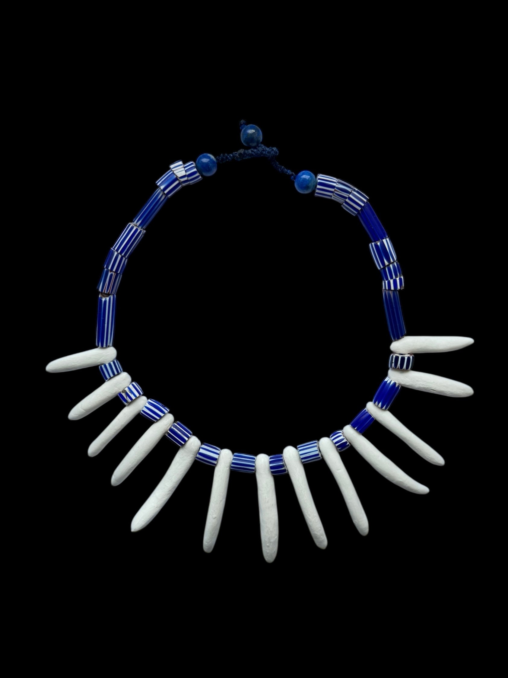 Porcelain Teeth Necklace with Glass Striped Beads