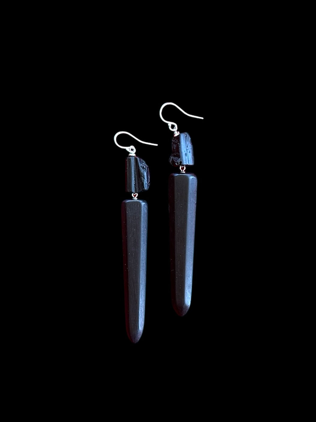 Ebony and black tourmaline earrings