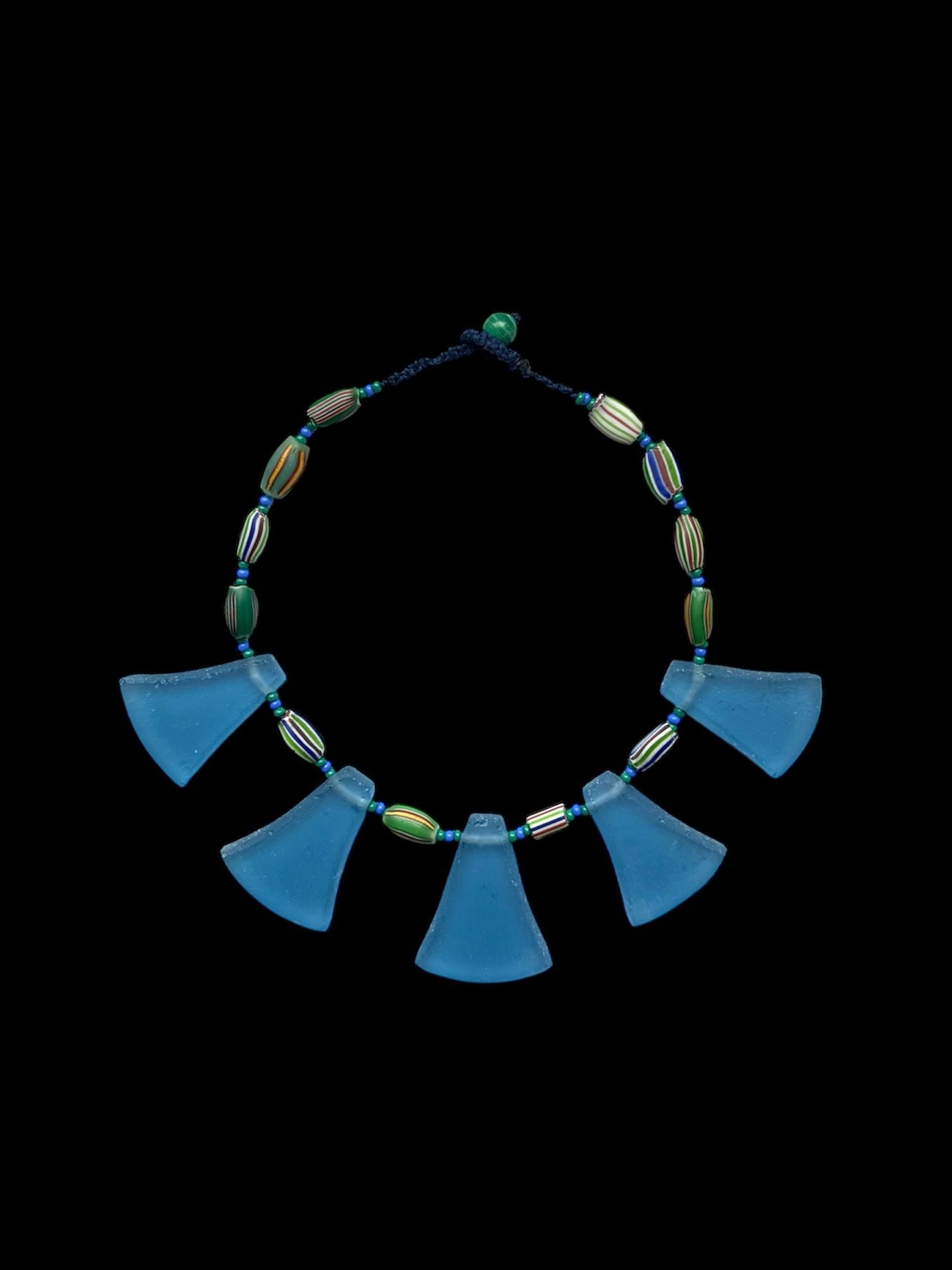 Triangular Glass Necklace with Hand Made Glass Beads