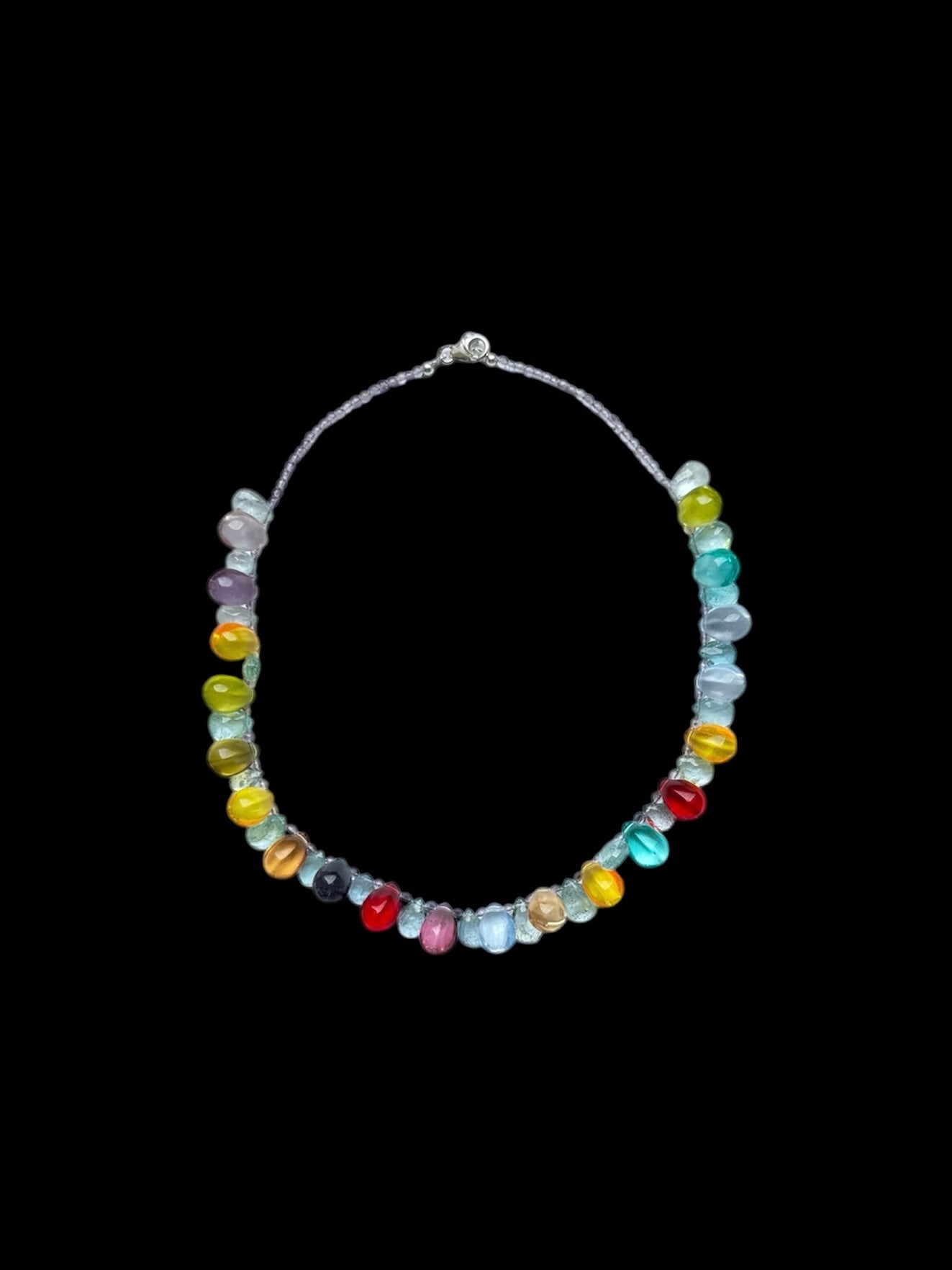 Aquamarine and Glass Multicoloured Teardrop Necklace