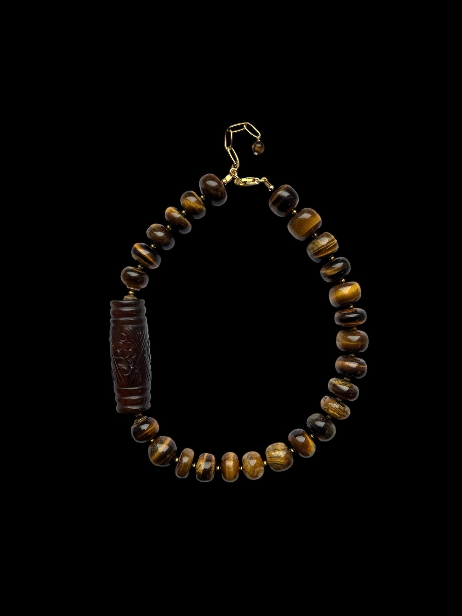 Tigers Eye with Agate Barrel Necklace (hand carved)