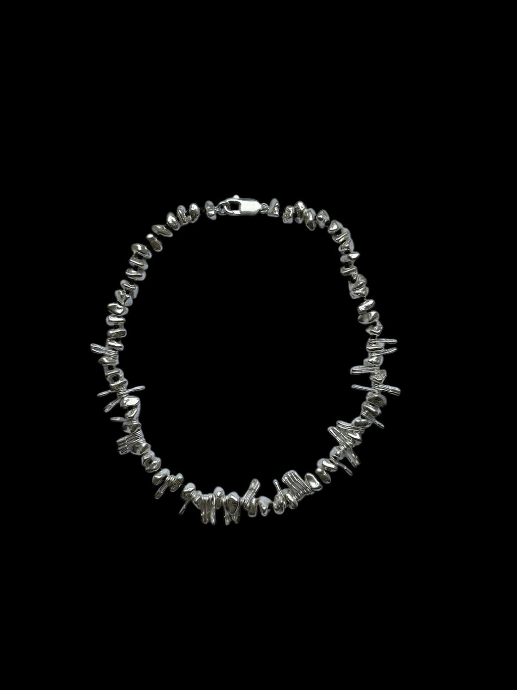 Mini Safety Pin and Pebble Silver Necklace