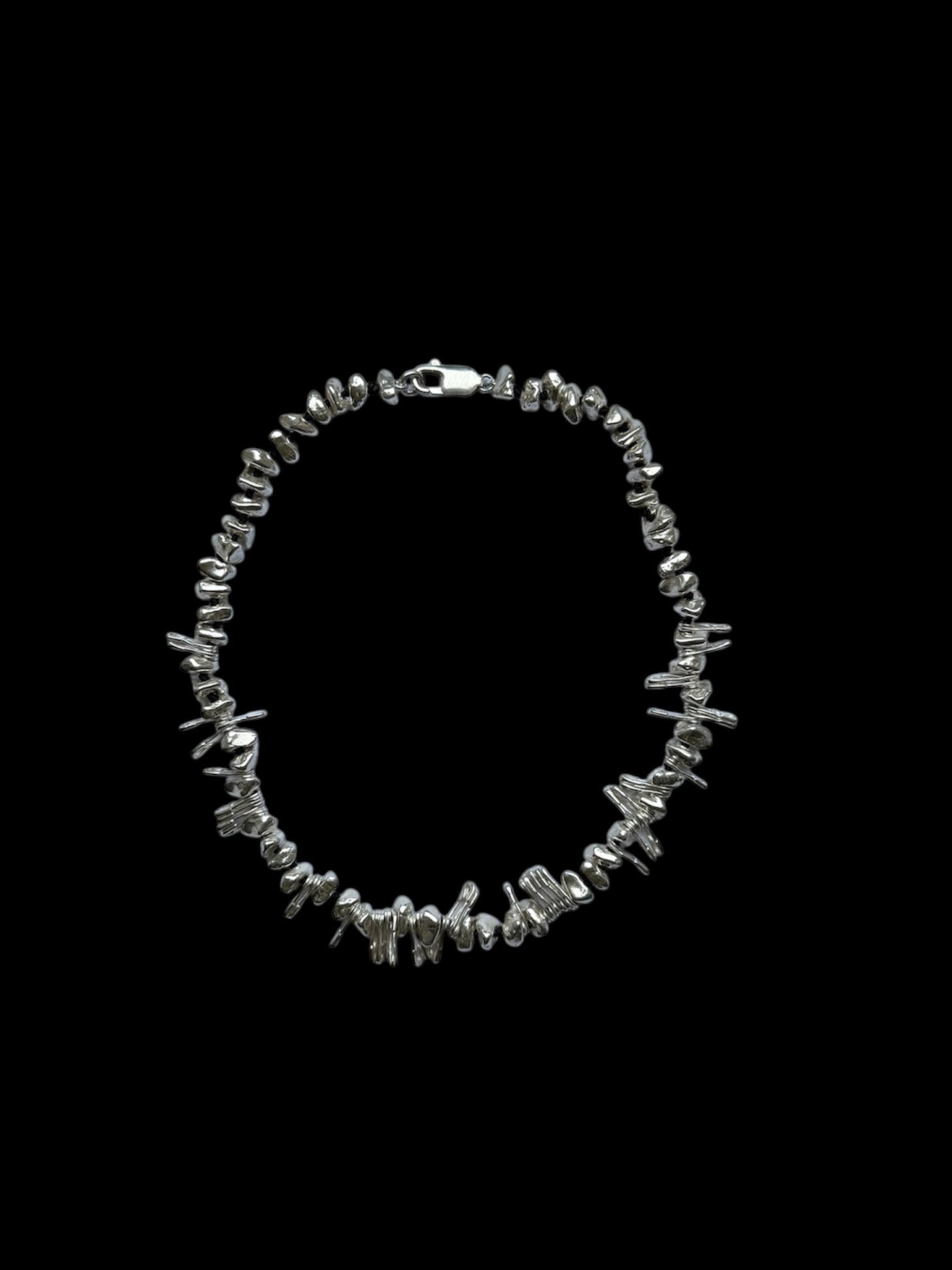 Mini Safety Pin and Pebble Silver Necklace