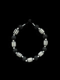 Black and White Lava Stone and Striped Glass Necklace