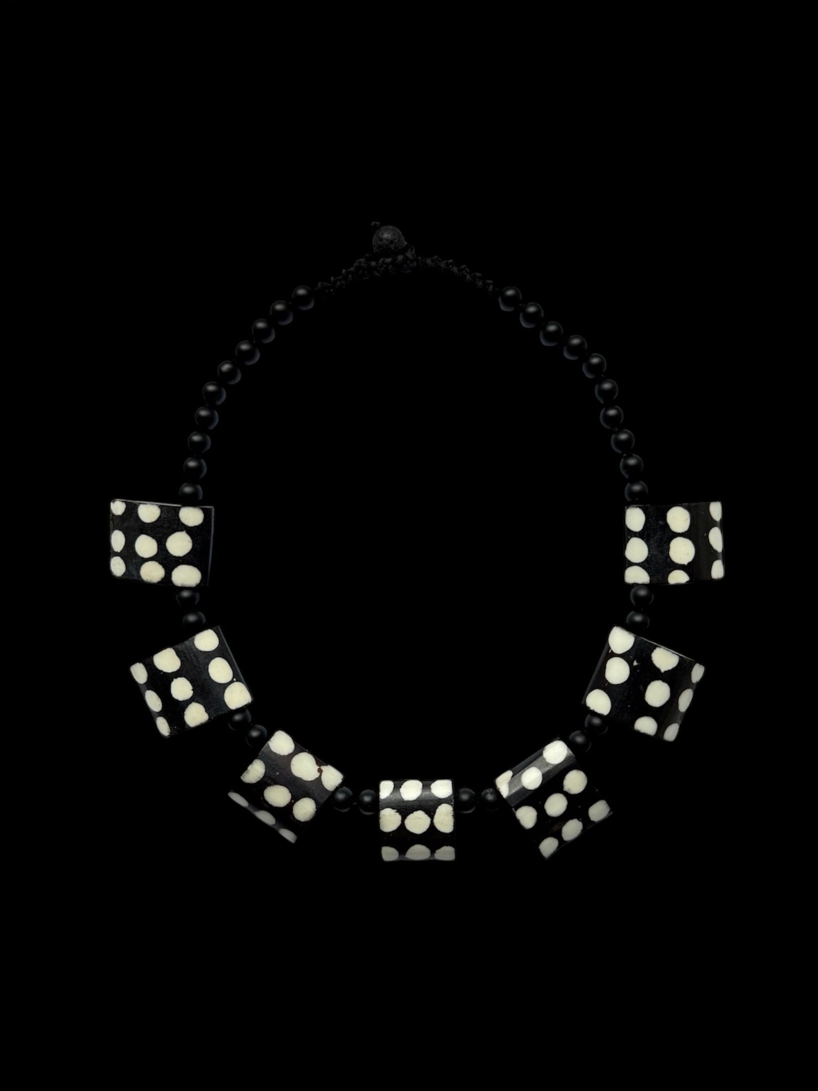 Dotted Wood and Onyx Necklace