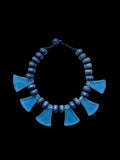 Blue Glass and Painted Wood Necklace