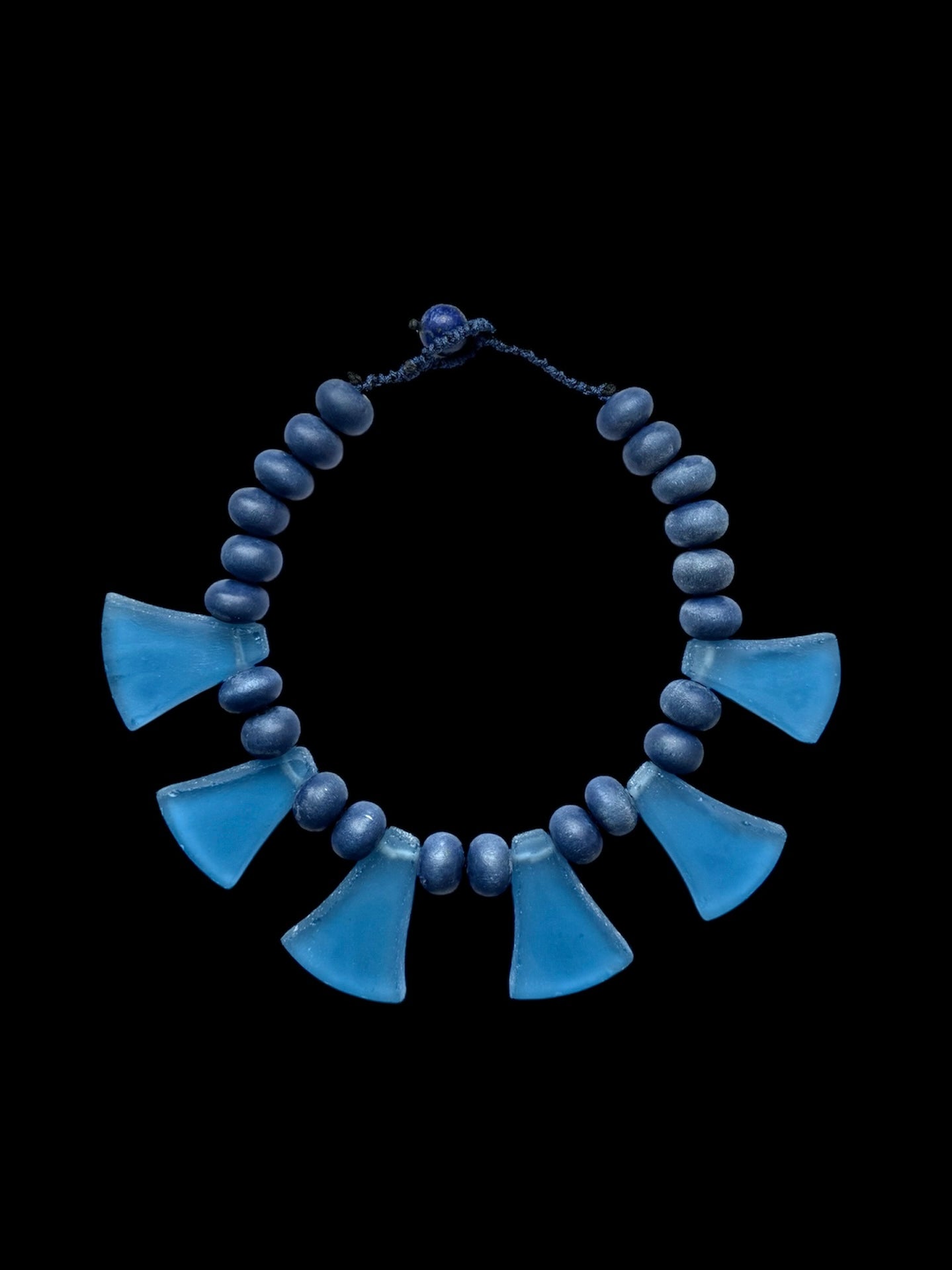 Blue Glass and Painted Wood Necklace