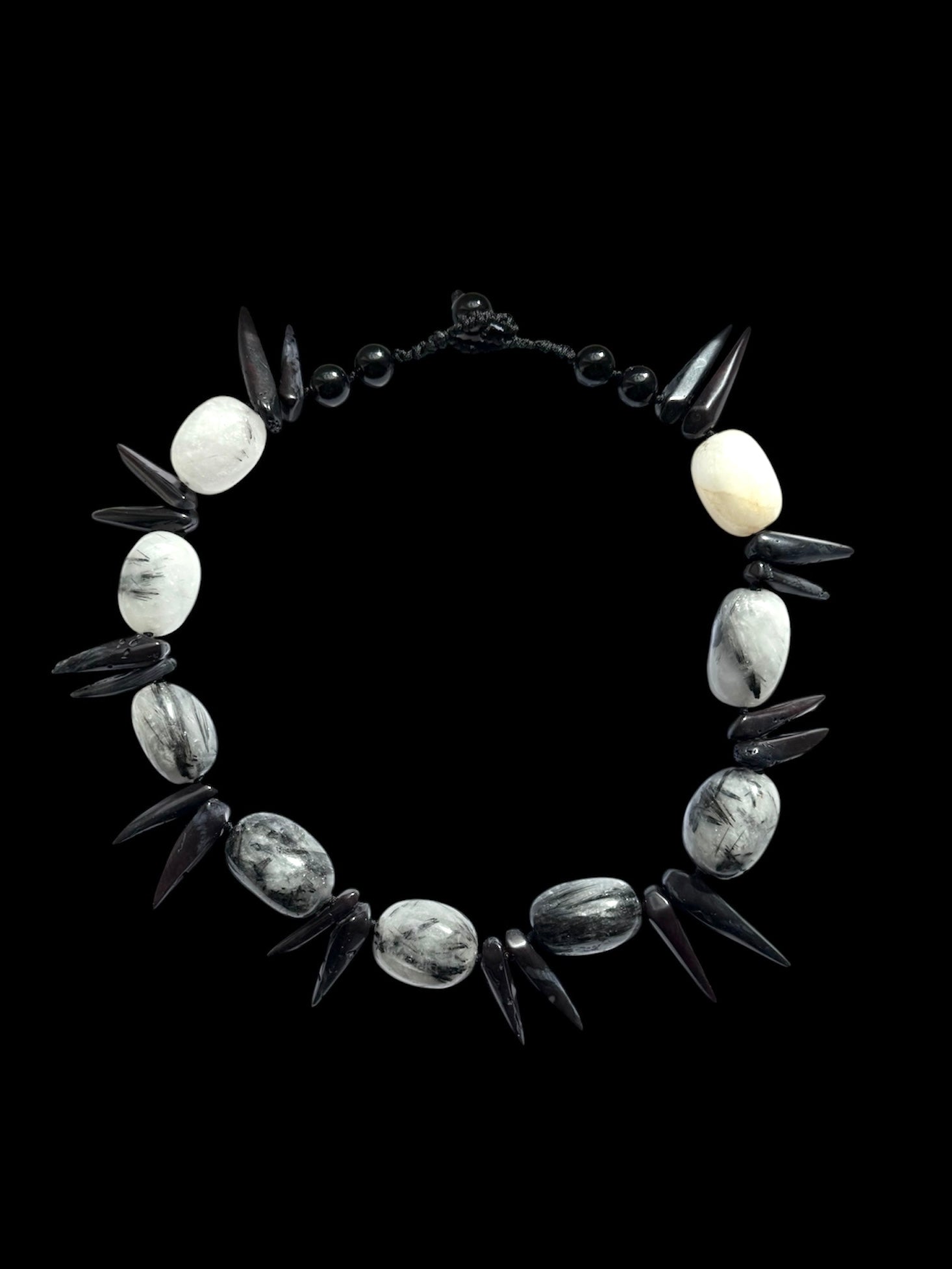 Tourmalinated Quartz and spike necklace