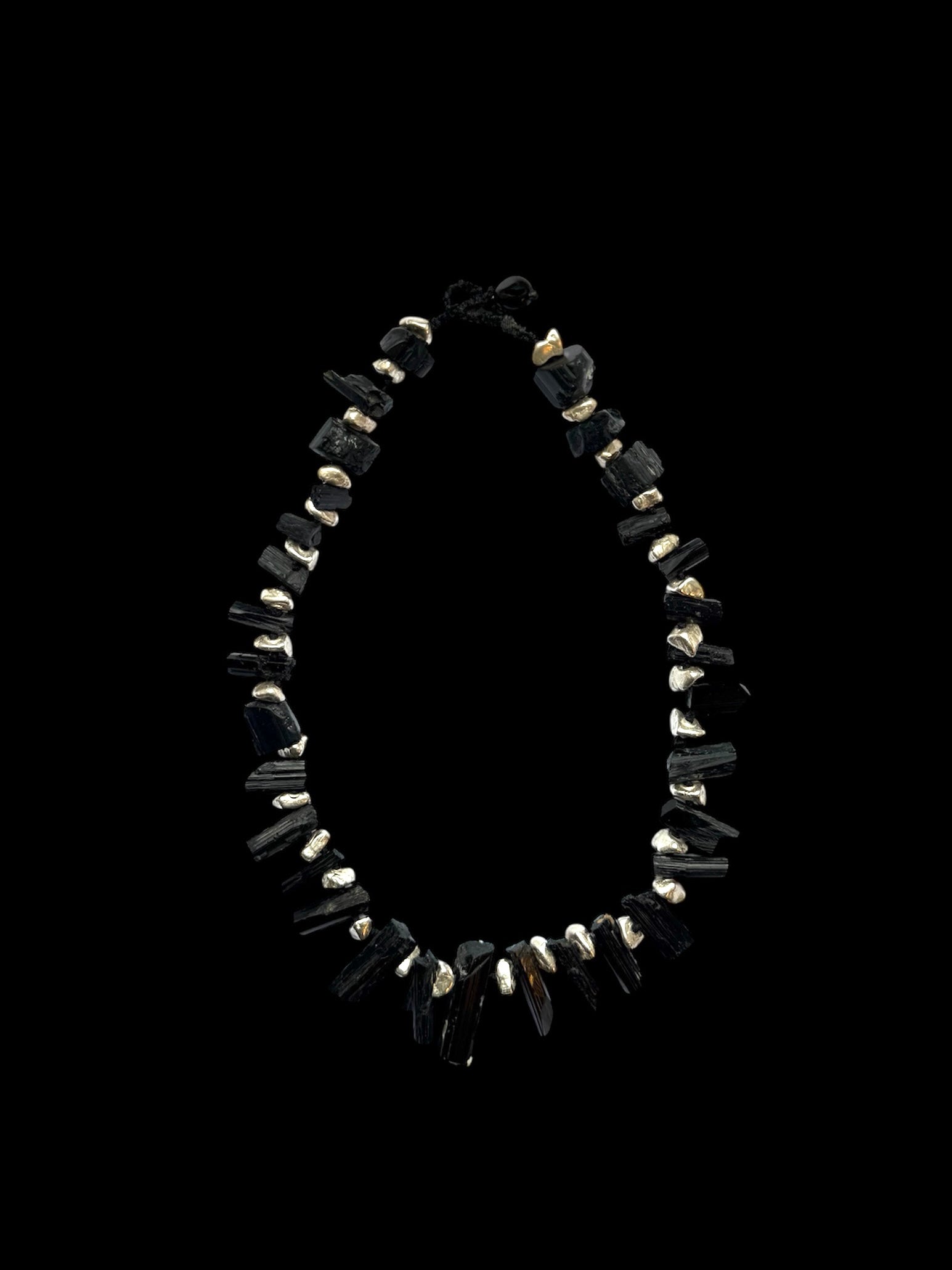 Black Tourmaline and Silver Pebble Necklace