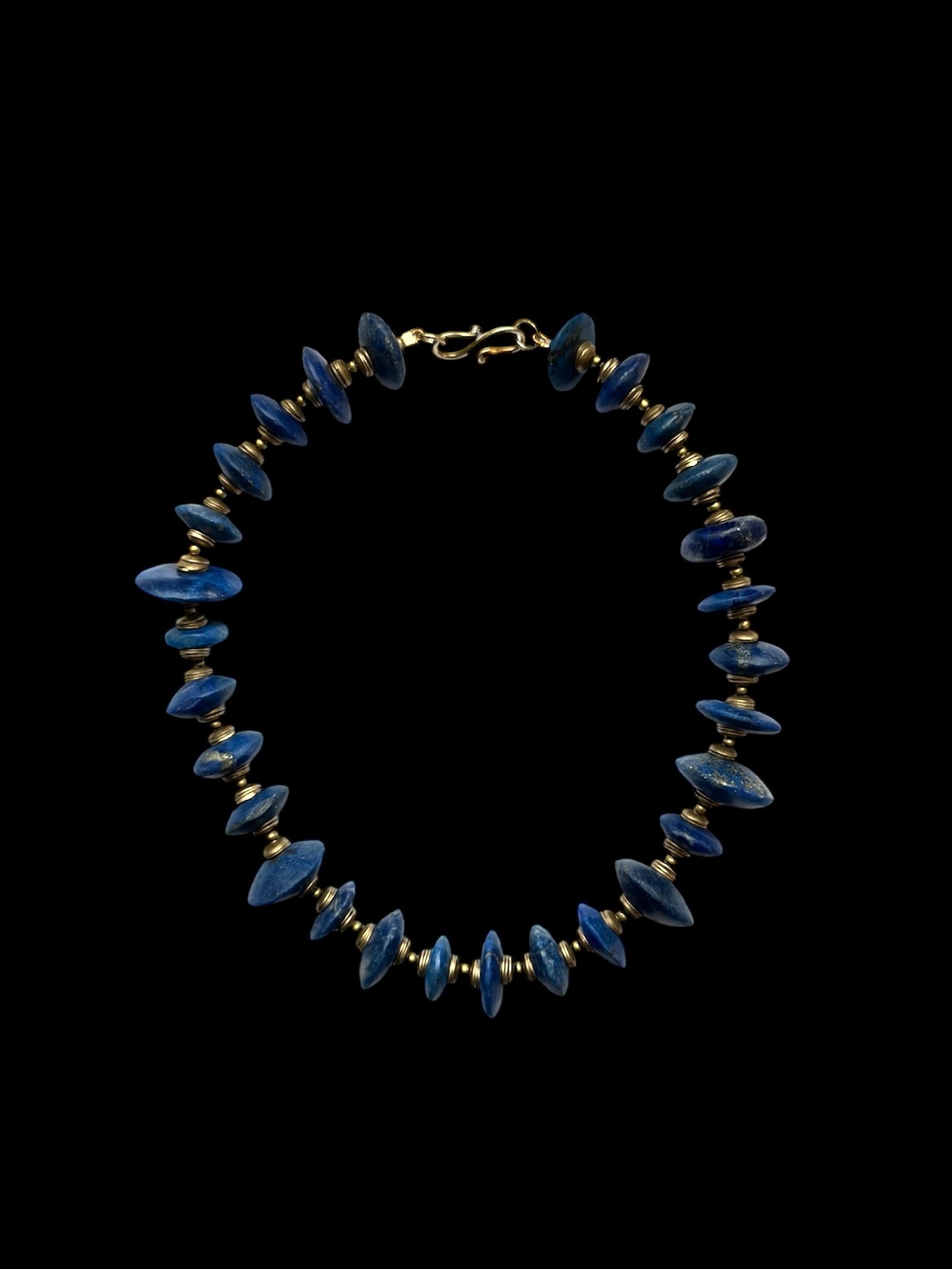 Lapis Disc and Brass Necklace