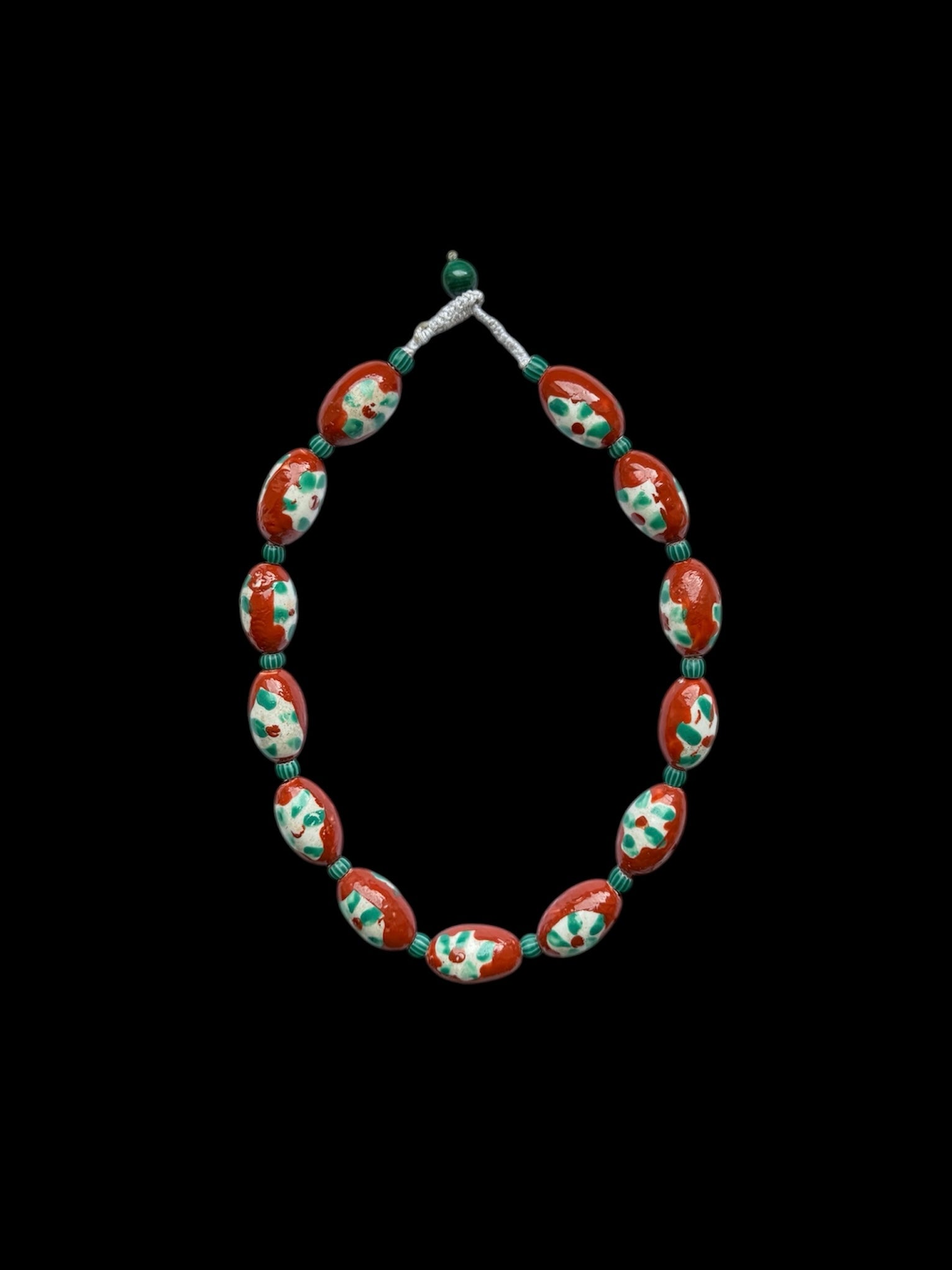 Hand Painted Oval Beads with Striped Glass Beads
