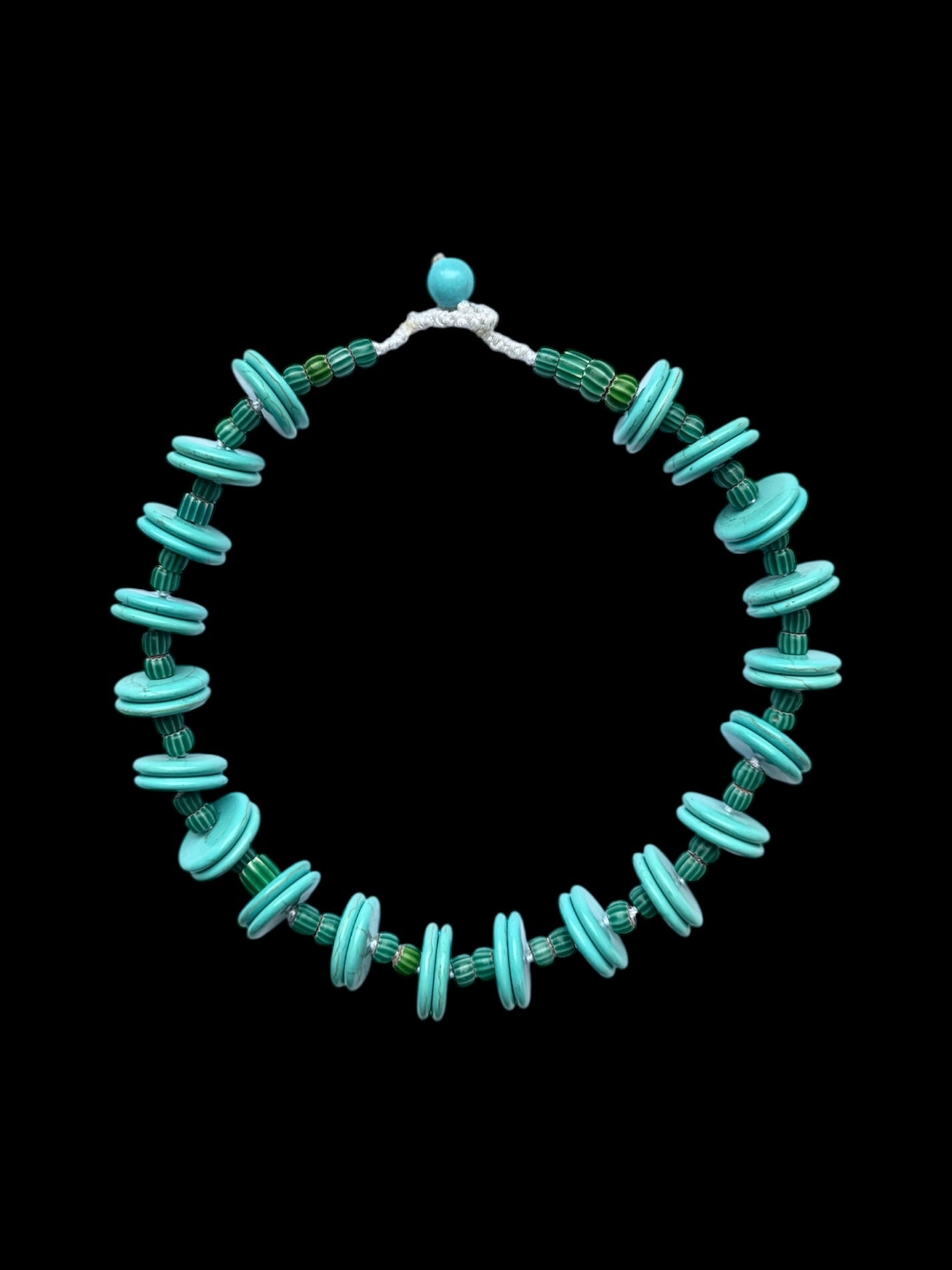 Imitation Turquoise Disc and Green Glass Necklace