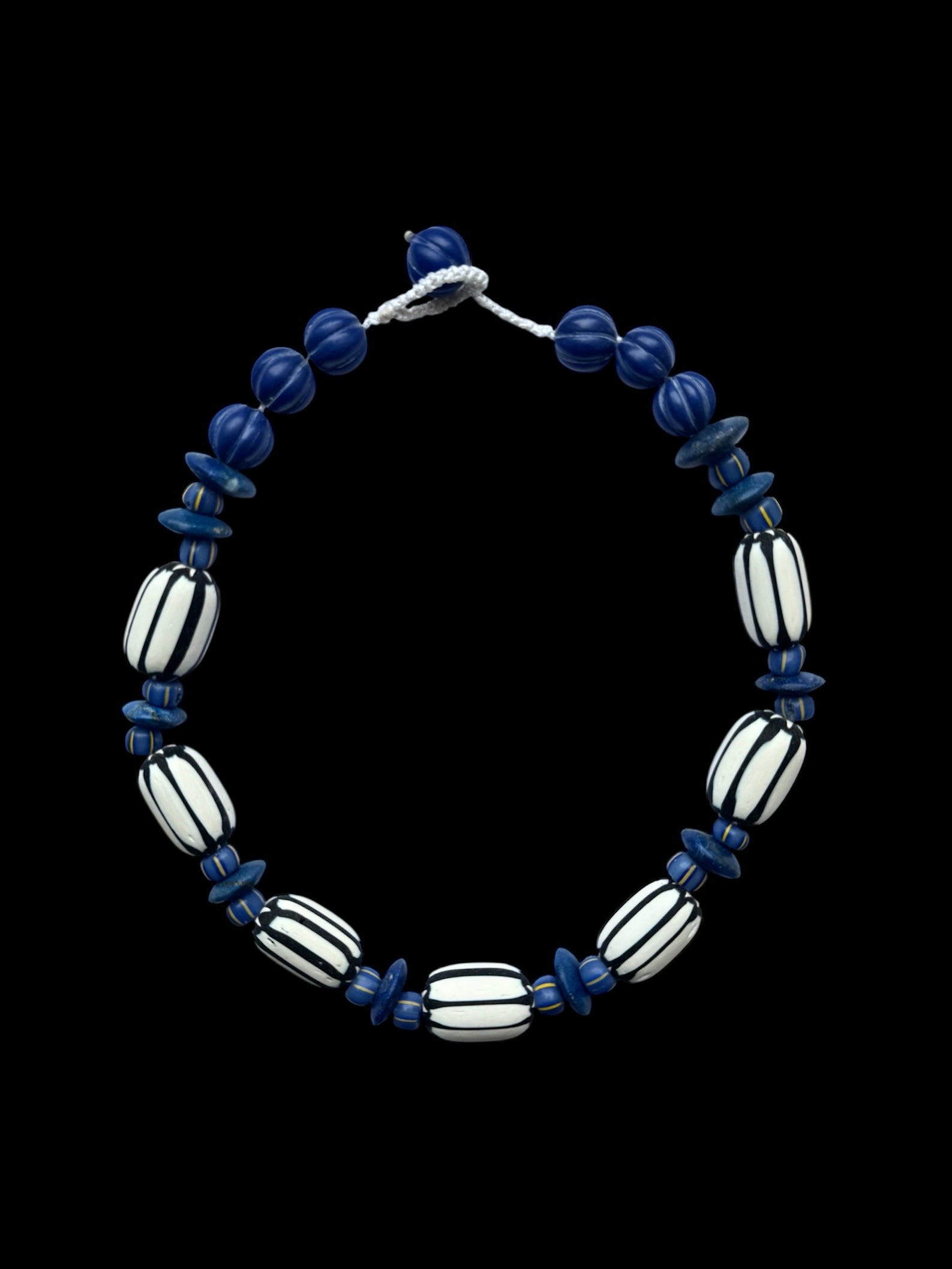 Black and White Striped Necklace with Lapis and Resin