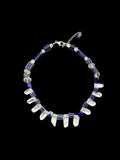Blue and White Striped Glass and Rock Crystal Necklace