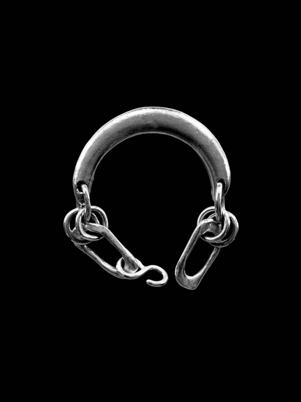 Half Moon Solid Silver Bracelet with a Hand Sculpted Chain