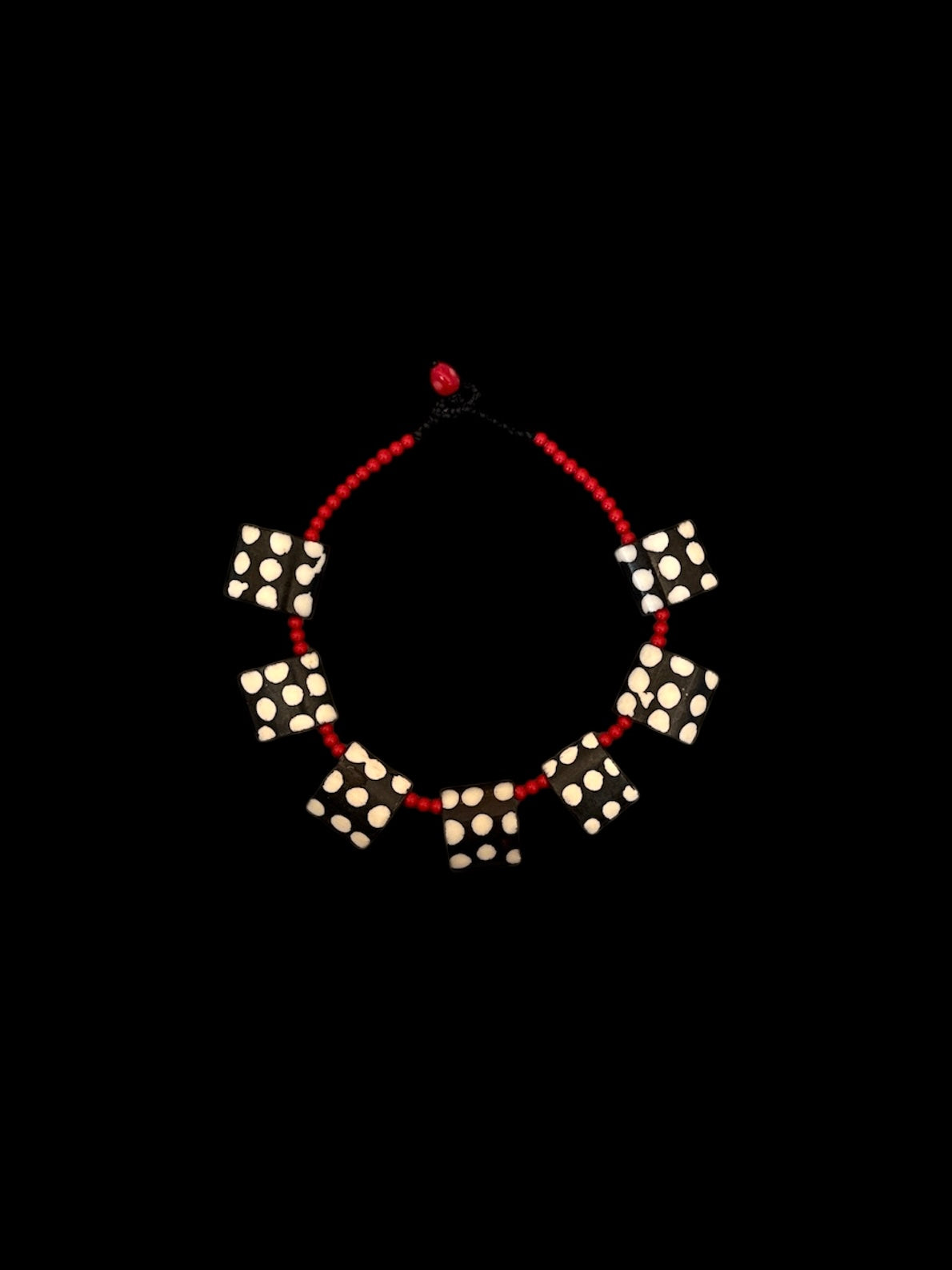 Batik Wood and Red Bead Necklace