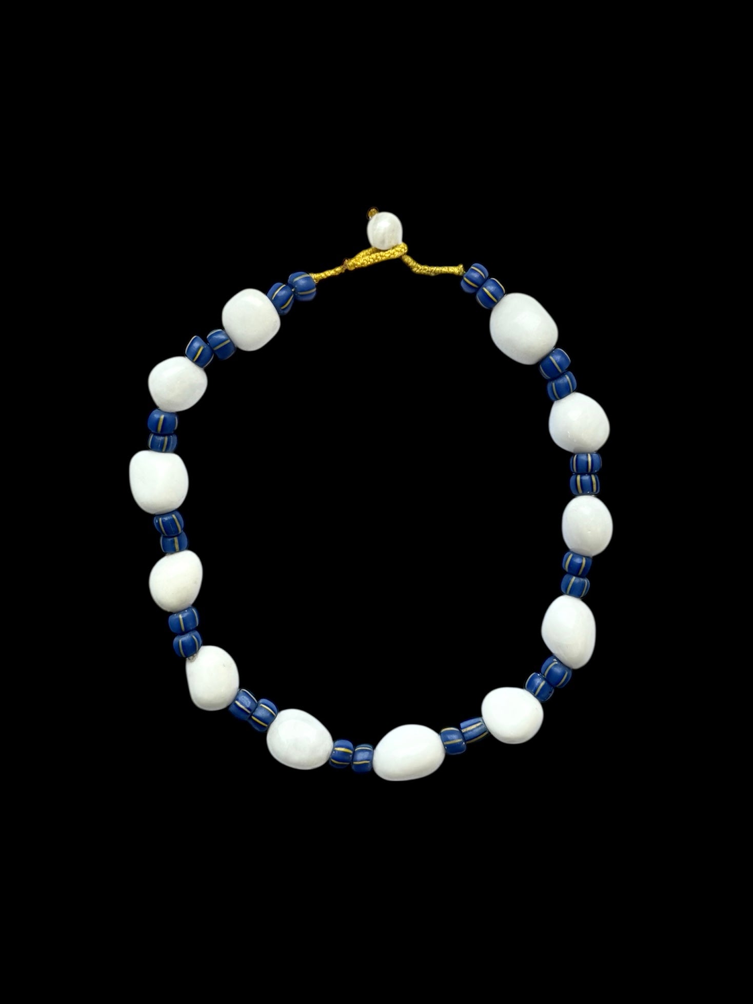 White Agate and Blue Striped Glass Necklace