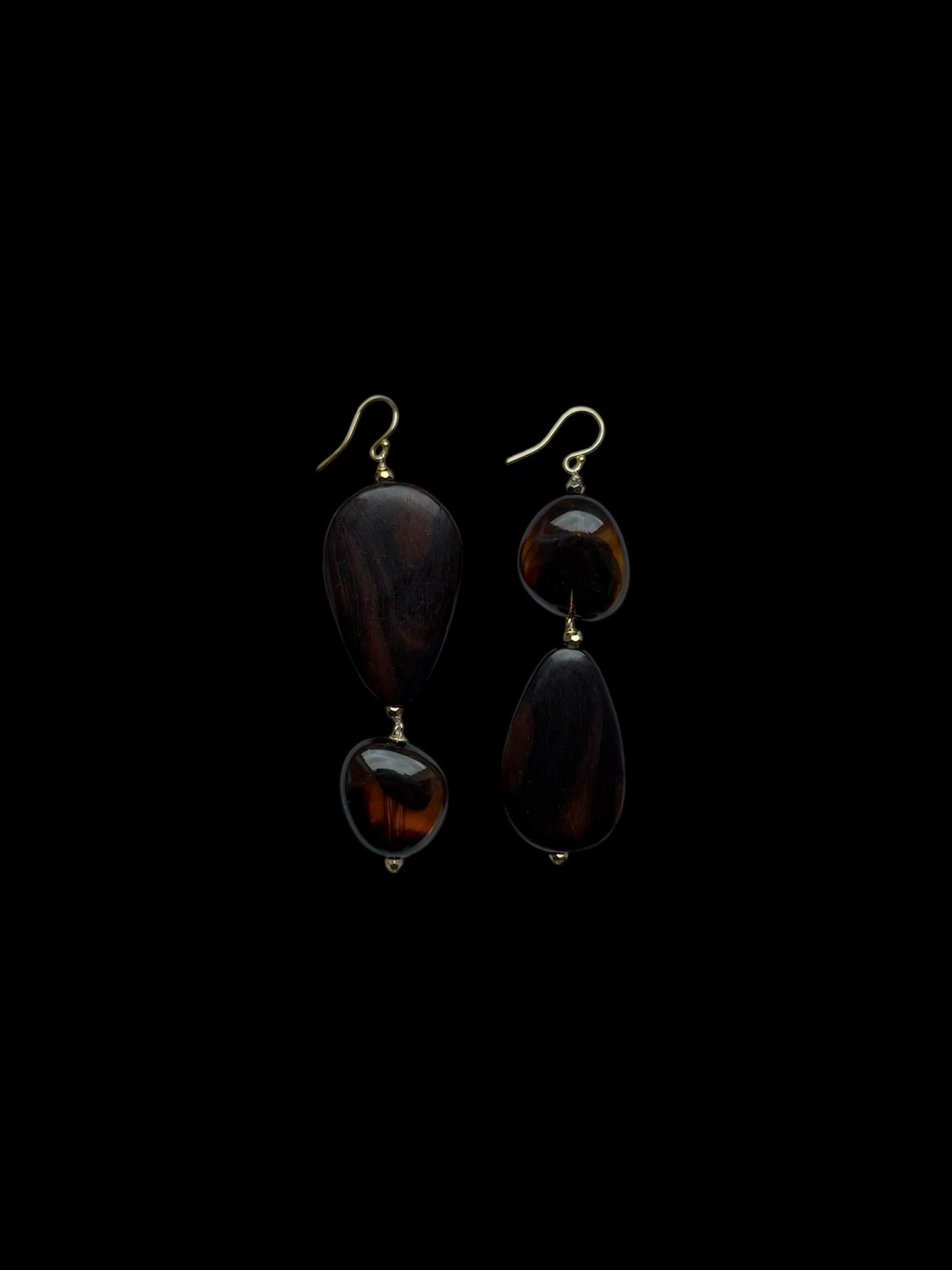 Dark Wooden Teardrop Earrings with Smokey Resin