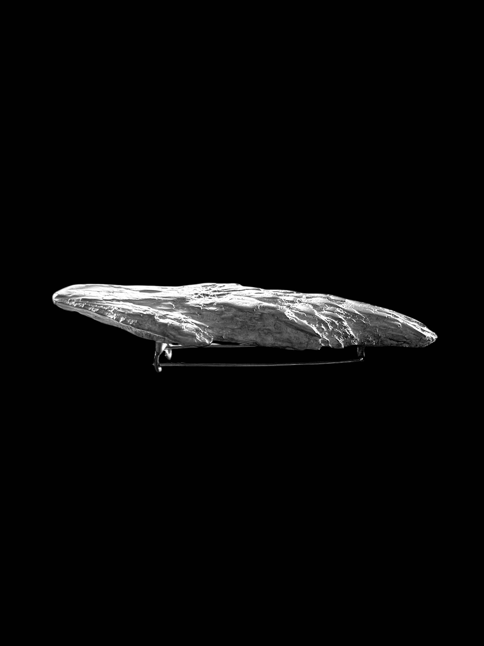 Cast Black Kyanite Brooch in Solid Silver