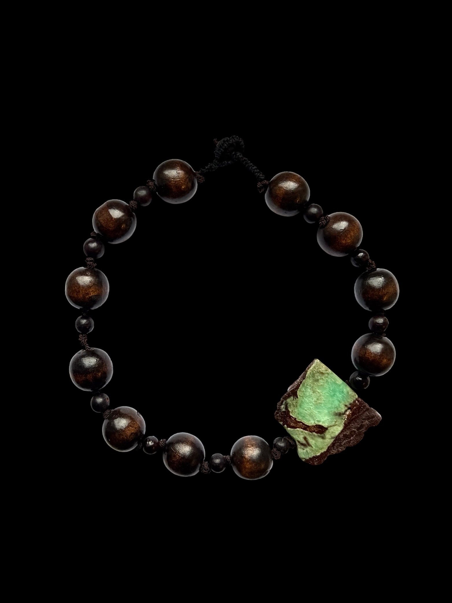 Chrysoprase and Coconut Wood Necklace (Long)