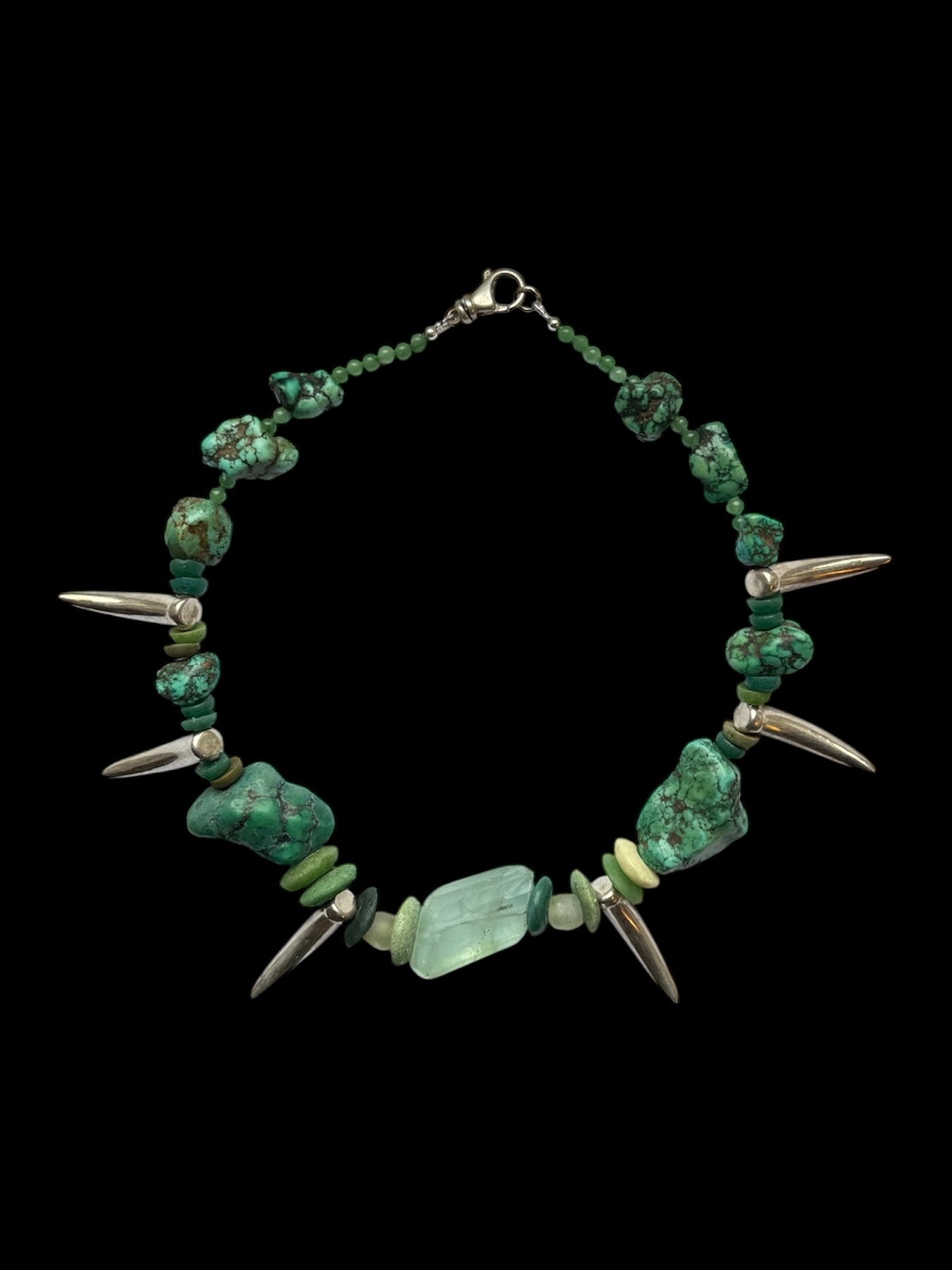 Silver Tooth and Turquoise Necklace