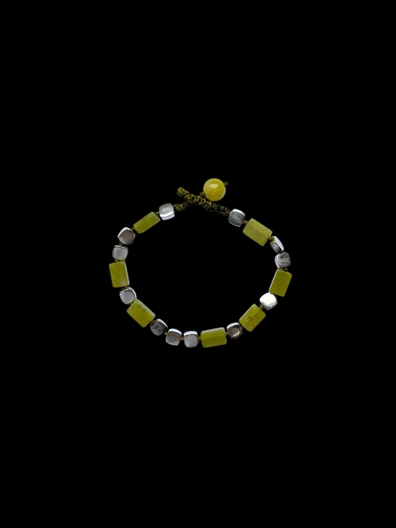 Olive Jade and Silver Square Bracelet